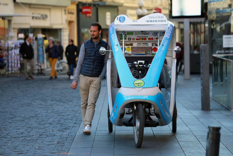 Cycle Rickshaw Driver Waiting for Customers in Nice France Editorial ...