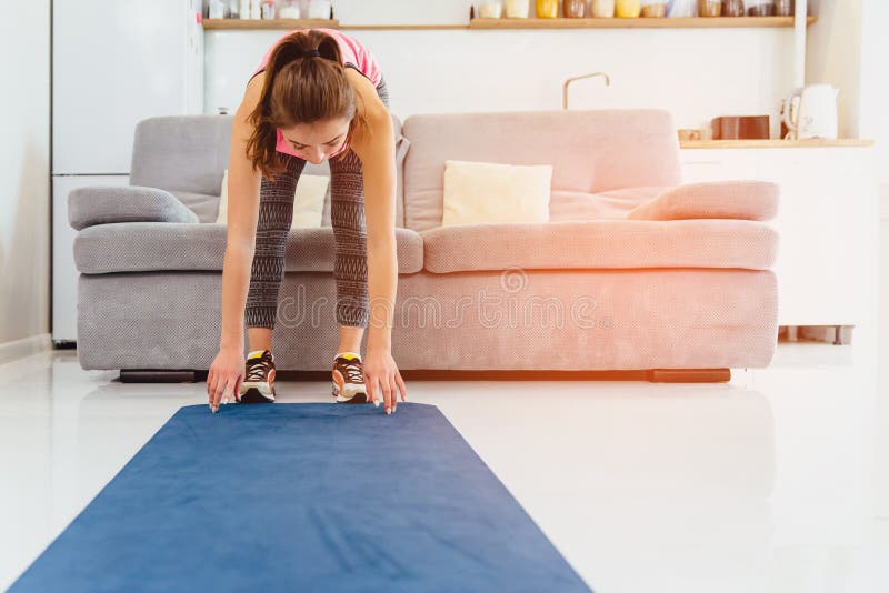 Young Girl Doing Stretching Exercise Nice Graceful Girls with Long Hair in  Pantyhose Occupied by Yoga on a Lilac Carpet. Stock Photo - Image of  machinery, exercises: 138064300