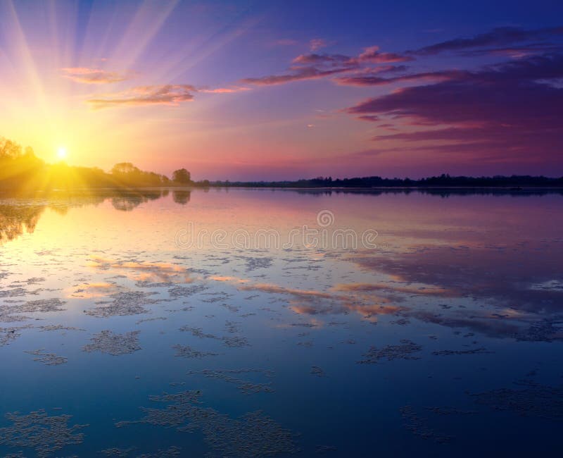 Nice landscape with sunset on lake. royalty free stock image Nice landscape with sunset on lake. royalty free stock image