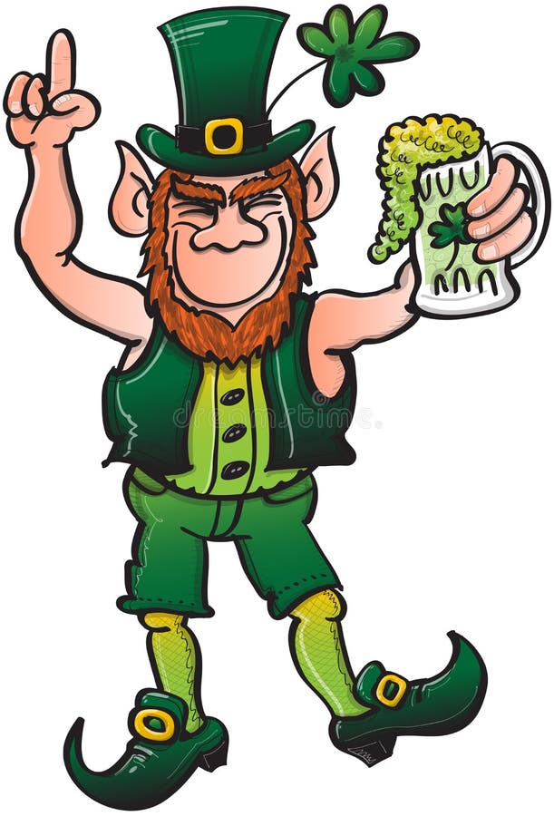 Nice Leprechaun Drinking Beer and Celebrating St P