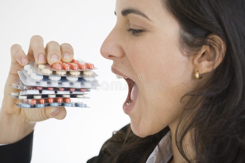 Nice woman Eating pills