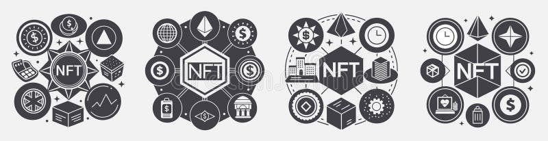 Nicht fungible Token für die Blockchain-Technologie-Designvorlagen lizenzfreie abbildung