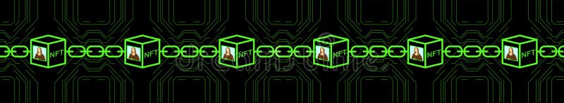 Nicht fungierbare Token-Kunst und kollektive Illustrationen verwenden Blockchain-Technologie, um einzigartige digitale Kunst zu sc stock abbildung