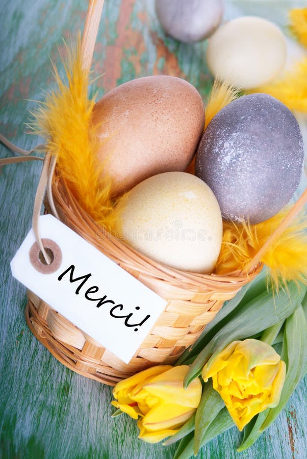 Nid de Pâques avec Merci photo stock Nid de Pâques avec Merci photo stock