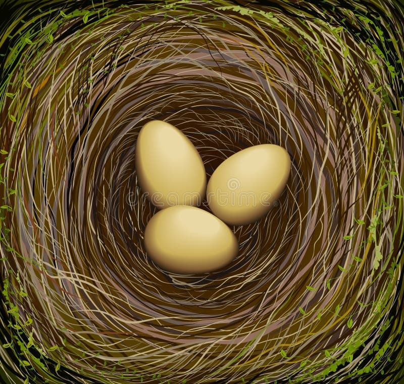 Nid réaliste de l'oiseau s avec trois oeufs, Pâques en nature, illustration de vecteur Nid réaliste de l'oiseau s avec trois oeufs, Pâques en nature, illustration de vecteur