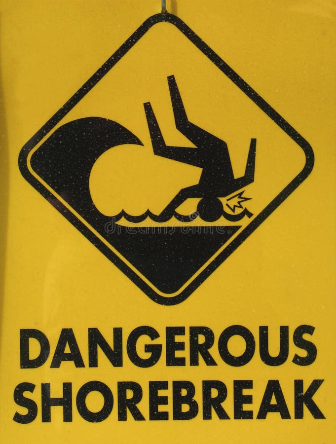 Warning sign: Dangerous Shore-break. Warning sign: Dangerous Shore-break