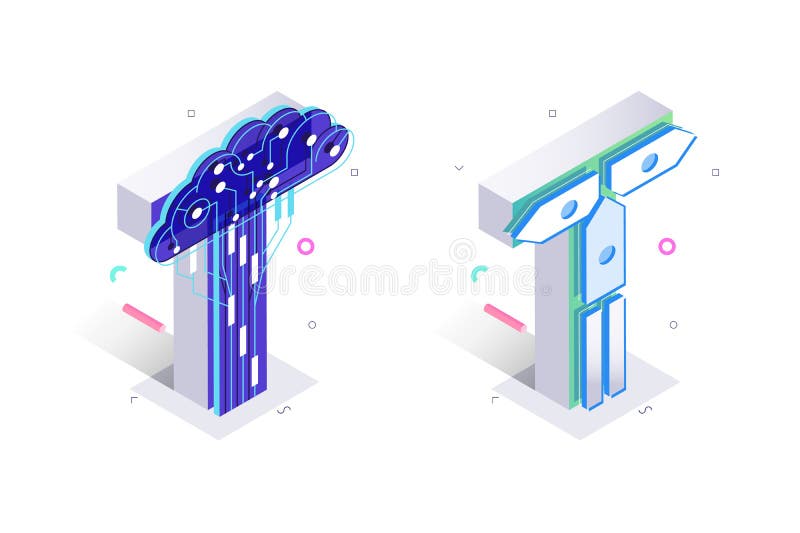 Niebieska litera 3d izometryczna T z wirtualnym stylem komórkowym ilustracji