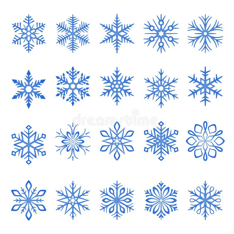 Niebieskie ikony linii płatka śniegu na białym tle
