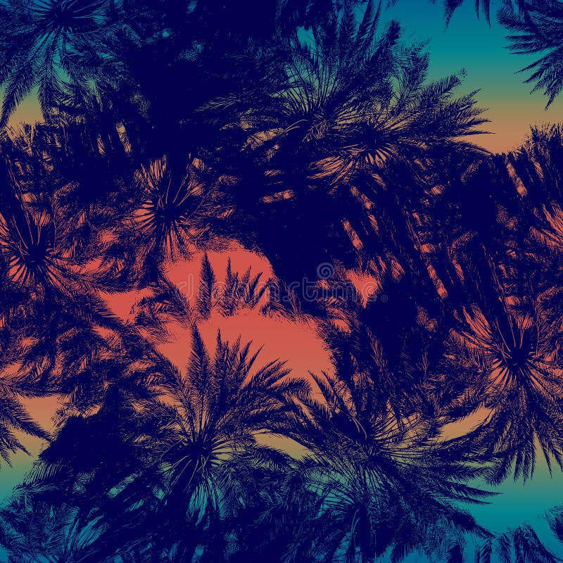 Niebieskie liście tropikalne na gradiencie zachodzenia słońca