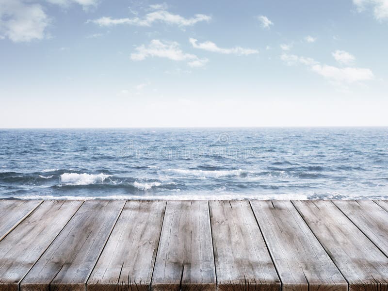 Blue sky and clean ocean with wooden berth. Blue sky and clean ocean with wooden berth