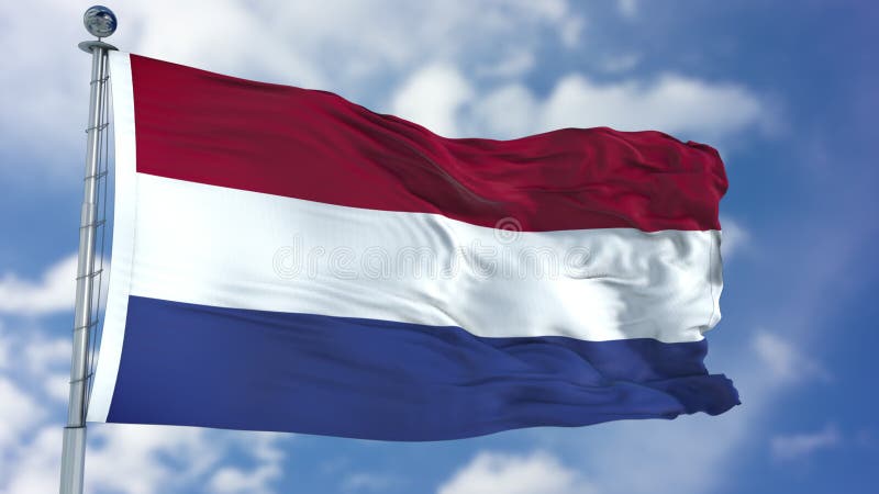 Niederländische Flagge in einem blauen Himmel stockfotografie