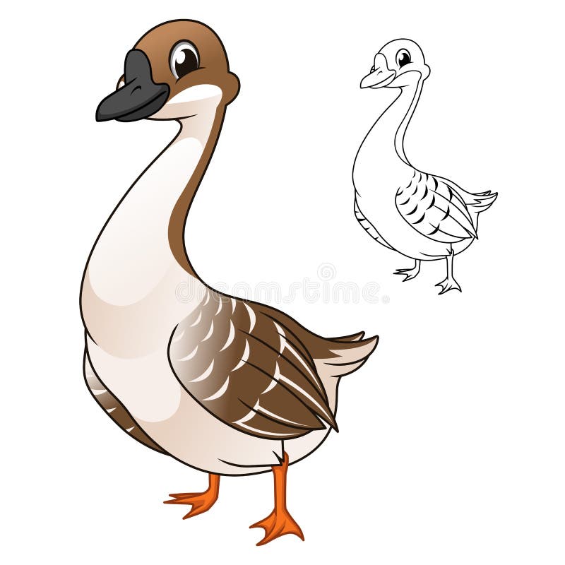 Niedlich braun chinesische Gans stehen mit Linie Kunst Zeichnung lizenzfreie abbildung