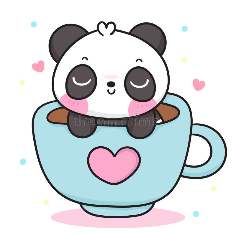 Panda Trinken Tee Oder Kaffee Cute Karte Vorlage Cartoon Stil Panda Caracter Einladung Vektor Druck Vektor Abbildung Illustration Von Plan Tier 156453498