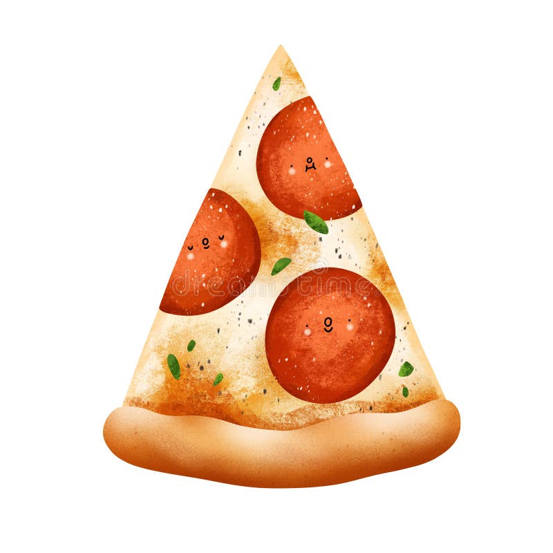Niedliche Cartoon Stil Pepperoni Pizza Slice Illustration stock abbildung