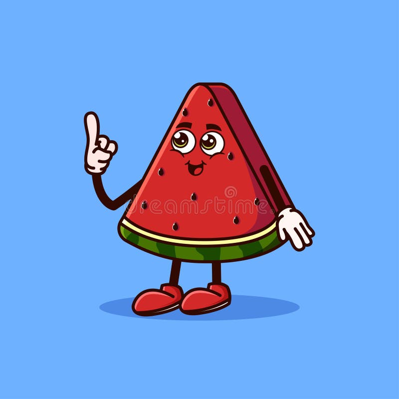 Niedliche Wassermelone Frucht Charakter mit glücklichen Gesicht und Geste nach oben zeigen. Obstzeichen-Icon-Konzept isoliert. Emo lizenzfreie abbildung