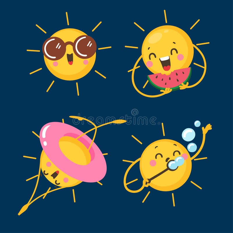 Cute set of SUN icons. Funny happy smiley suns. Happy doodles for your design. Bright and beautiful cartoon characters. Cute set of SUN icons. Funny happy smiley suns. Happy doodles for your design. Bright and beautiful cartoon characters.