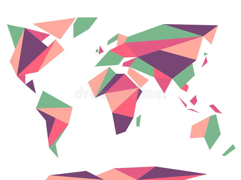 Niedrige polygonale Origamiartweltkarte Abstrakte vektorschablone vektor abbildung Niedrige polygonale Origamiartweltkarte Abstrakte vektorschablone vektor abbildung