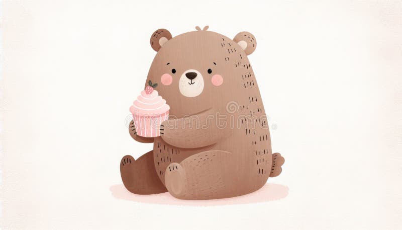 Niedźwiedź brunatny z różowym ciastkiem ilustracji