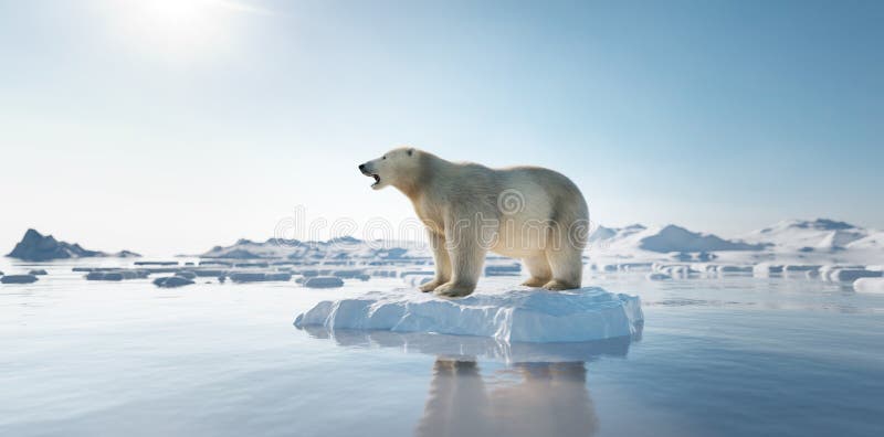 Niedźwiedź polarny na lodzie. topnienie góry lodowej i globalne ocieplenie