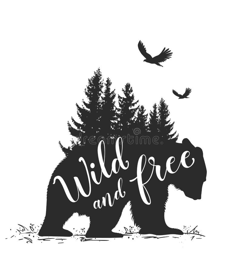 Niedźwiedź, ptaki i jedlinowy drzewo, ilustracja wektor Niedźwiedź, ptaki i jedlinowy drzewo, ilustracja wektor