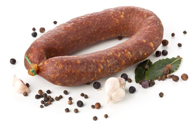 Niemiecki specjalność salami mocno leczył kiełbasiany całego z pikantności ove fotografia royalty free Niemiecki specjalność salami mocno leczył kiełbasiany całego z pikantności ove fotografia royalty free