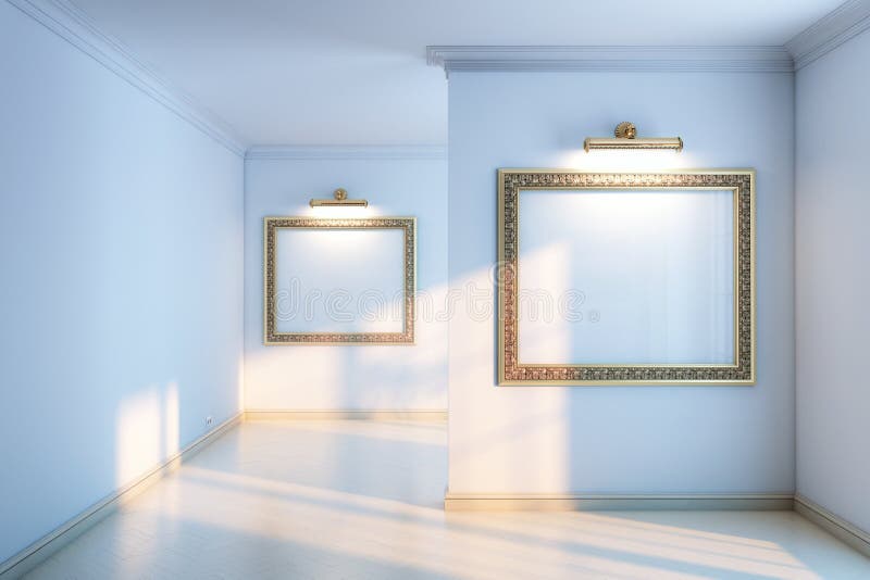 Nieuw binnenlands album met houten parket en lege frames en aanstekers vector illustratie Nieuw binnenlands album met houten parket en lege frames en aanstekers vector illustratie