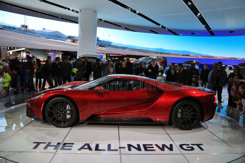 Nieuwe 2018 Ford GT supercar op Vertoning bij Noordamerikaanse Internationale Auto toont royalty-vrije stock foto's Nieuwe 2018 Ford GT supercar op Vertoning bij Noordamerikaanse Internationale Auto toont royalty-vrije stock foto's