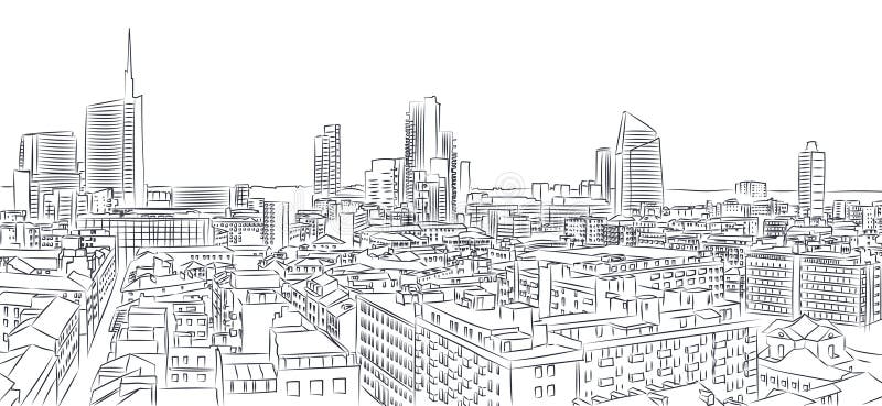 Nieuwe horizon van Milaan, tekening uit de vrije hand vector illustratie Nieuwe horizon van Milaan, tekening uit de vrije hand vector illustratie
