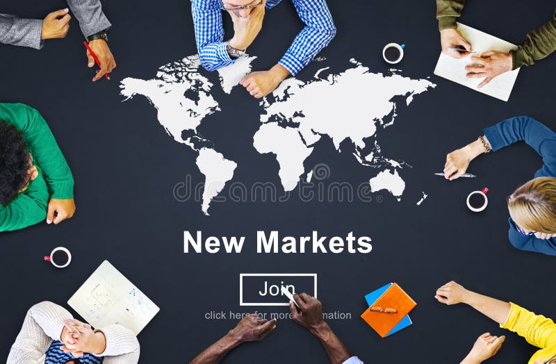 Nieuwe Marktenhandel die Globaal Bedrijfs Marketing Concept verkopen vector illustratie Nieuwe Marktenhandel die Globaal Bedrijfs Marketing Concept verkopen vector illustratie