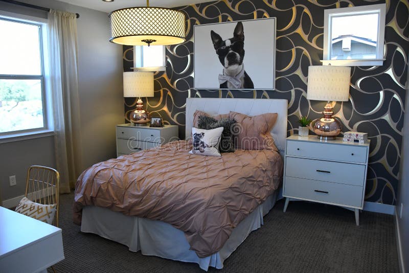 Nieuwe Moderne Slaapkamer van een Klassiek Huis in Arizona royalty-vrije stock foto's Nieuwe Moderne Slaapkamer van een Klassiek Huis in Arizona royalty-vrije stock foto's