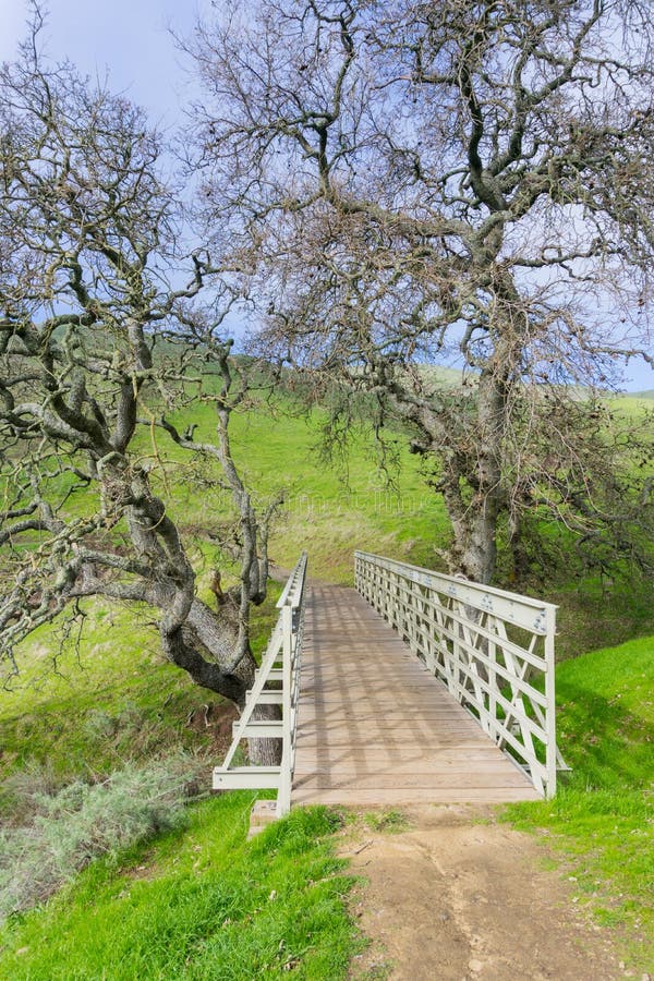 Nieuwe niet metaalbrug, Siërra het Domein van de Uitzichtopen plek, baai de Zuid- van San Francisco, Californië stock foto Nieuwe niet metaalbrug, Siërra het Domein van de Uitzichtopen plek, baai de Zuid- van San Francisco, Californië stock foto