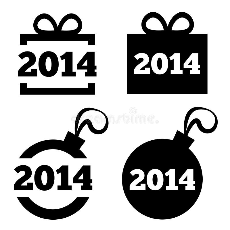 Nieuwjaar 2014 zwarte pictogrammen. Kerstmisgift, bal. vector illustratie Nieuwjaar 2014 zwarte pictogrammen. Kerstmisgift, bal. vector illustratie