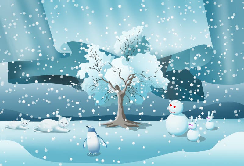 Nieve con los animales y el fondo que nieva libre illustration Nieve con los animales y el fondo que nieva libre illustration