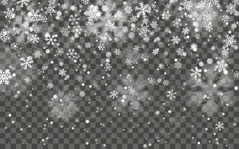 Nieve de la Navidad Copos de nieve que caen en fondo oscuro Efecto transparente de la decoración del copo de nieve Modelo de la e