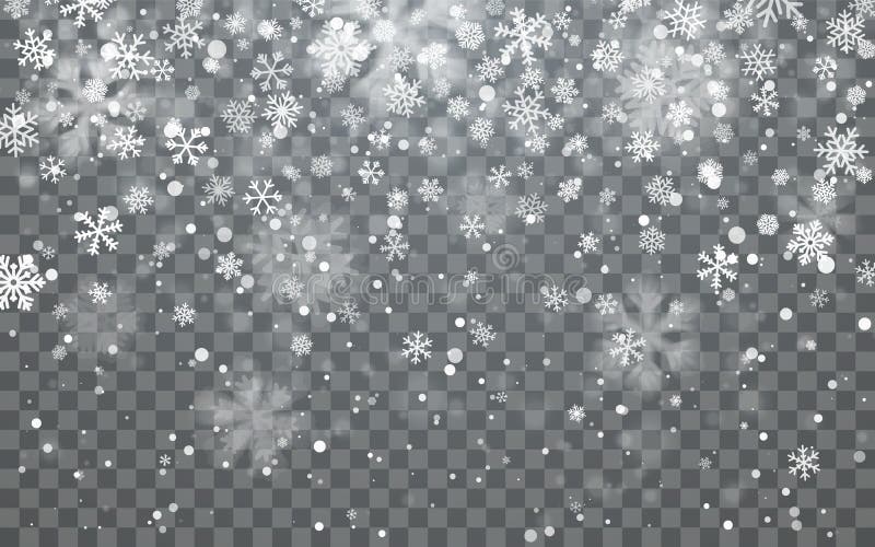 Nieve de la Navidad Copos de nieve que caen en fondo oscuro nevadas Ilustración del vector Nieve de la Navidad Copos de nieve que caen en fondo oscuro nevadas Ilustración del vector