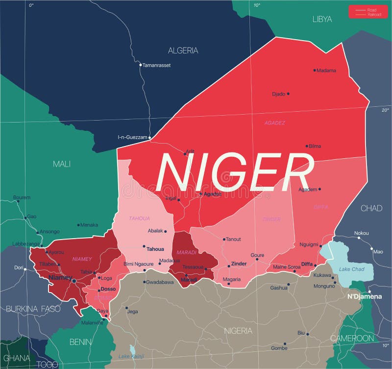 Niger country detailed editable map vector illustration