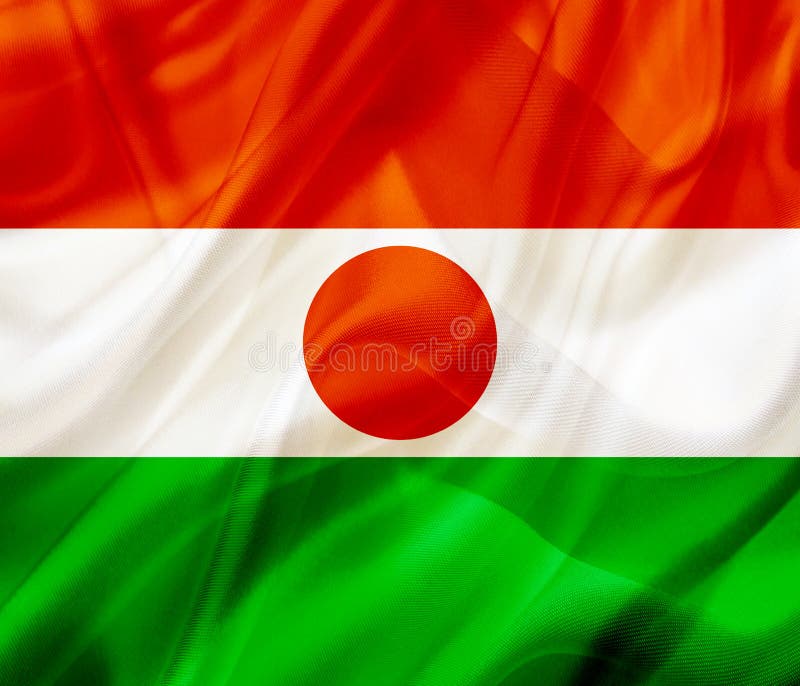 Niger country flag on silk or silky waving texture royalty free illustration