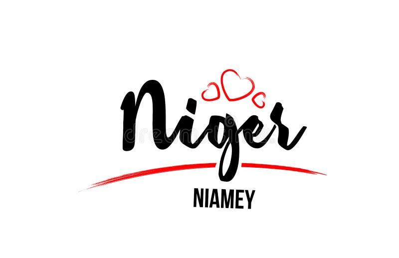 Niger country with red love heart and its capital Niamey creative typography logo design stock illustration