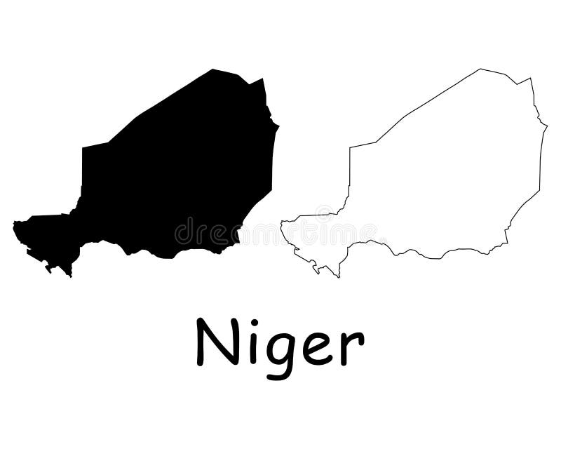 Niger Country Map. Black silhouette and outline isolated on white background. EPS Vector stock illustration