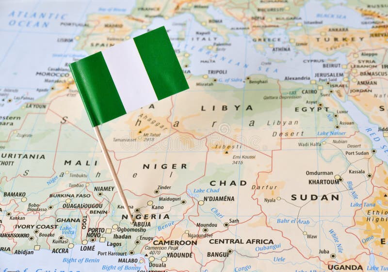 Nigeria flag pin on map