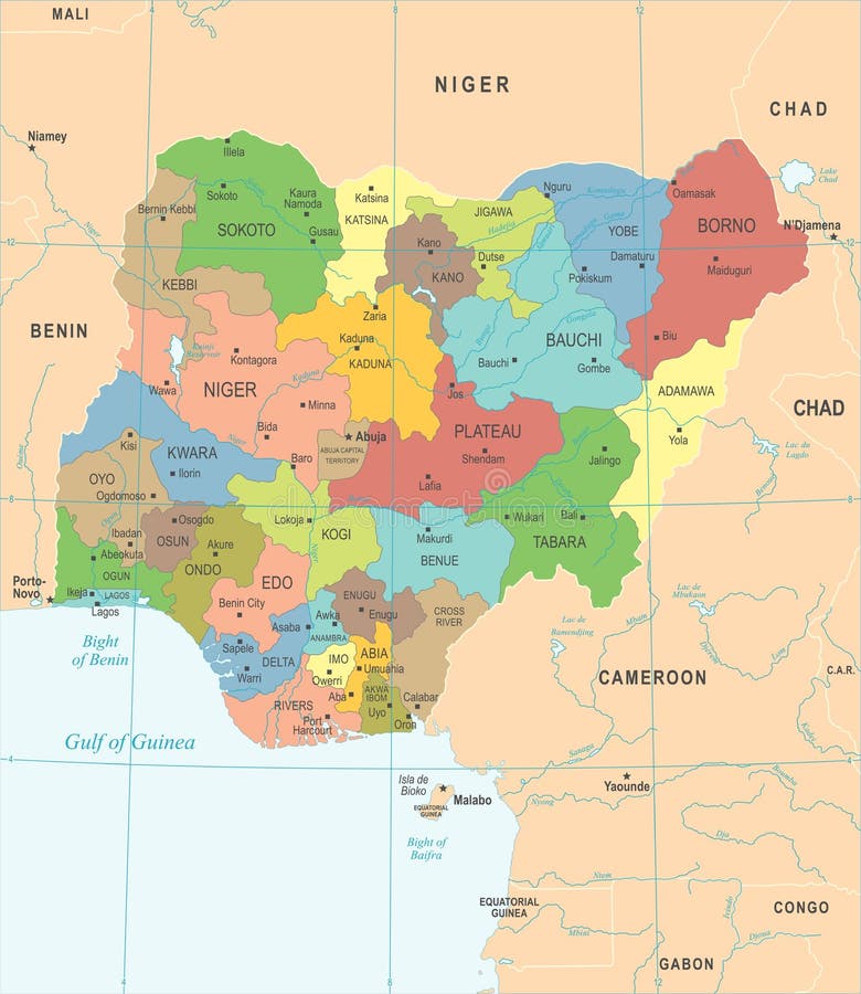 Nigeria Map Detailed Vector Illustration Stock Illustration