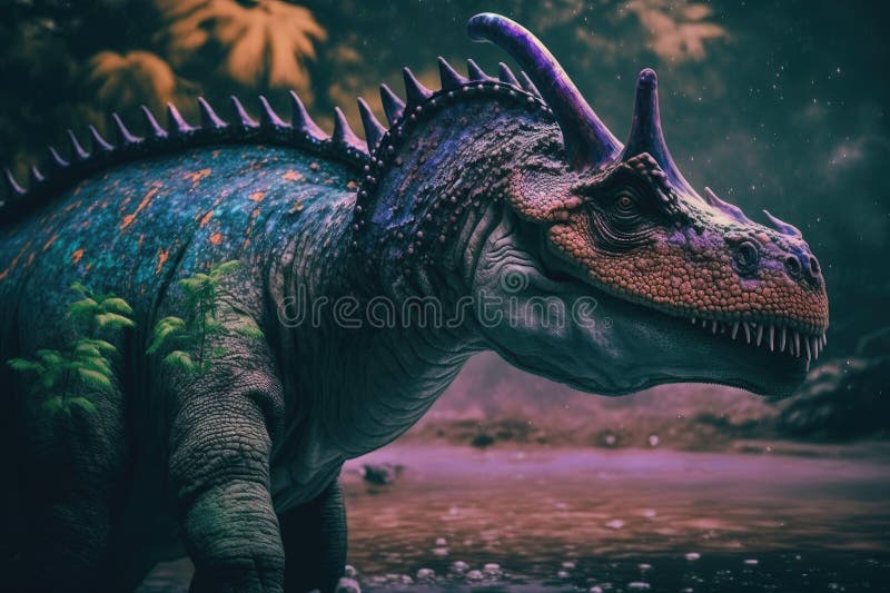 Nigersaurus Colorful Dangerous Dinosaur in Lush Prehistoric Nature by