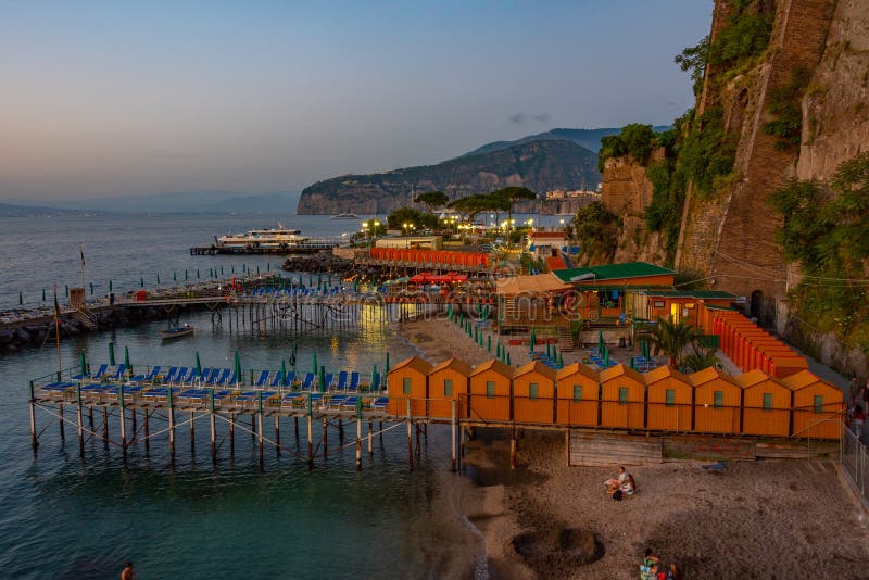 Night Aerial View of Leonelli S Beach at Sorrento, Italy Stock Image ...