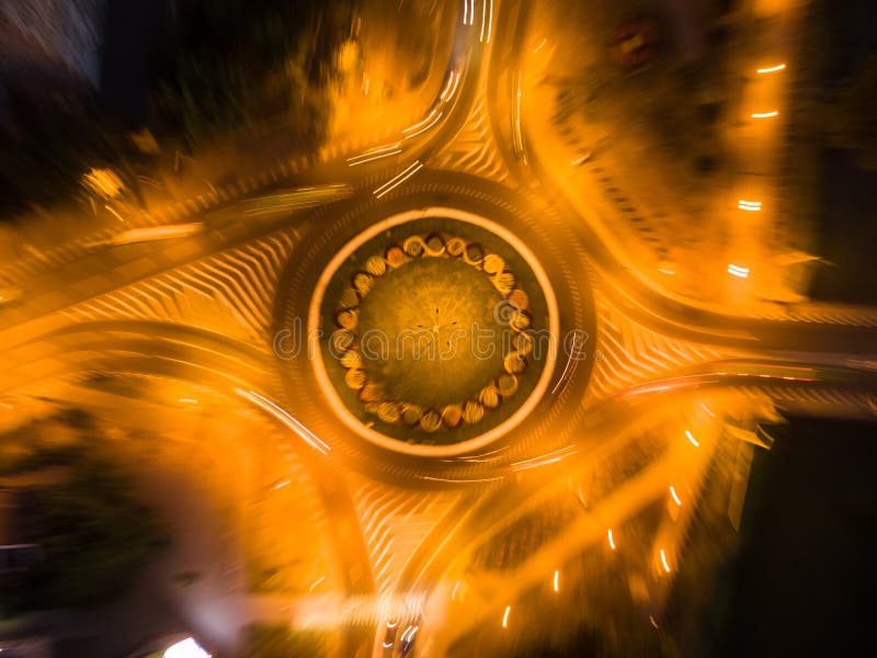 Night aerial view to crossroads roundabout, Kharkiv