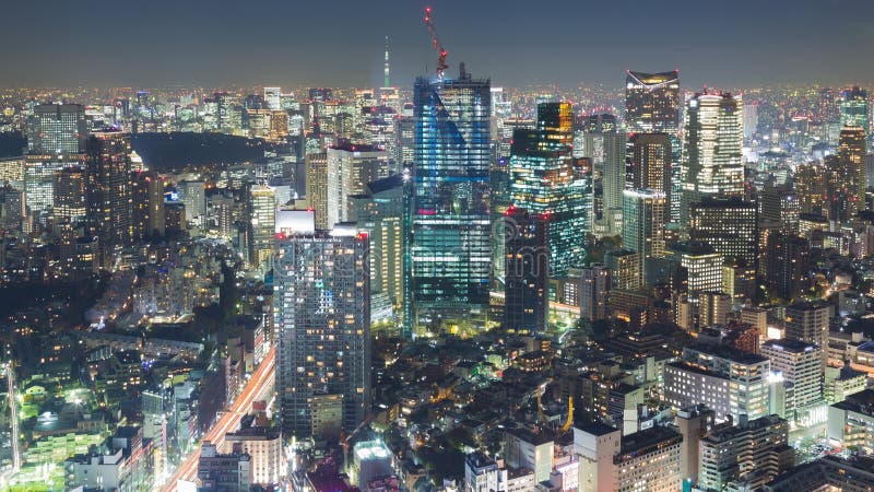 Night Aerial View of Tokyo Downtown at Night Stock Photo - Image of ...