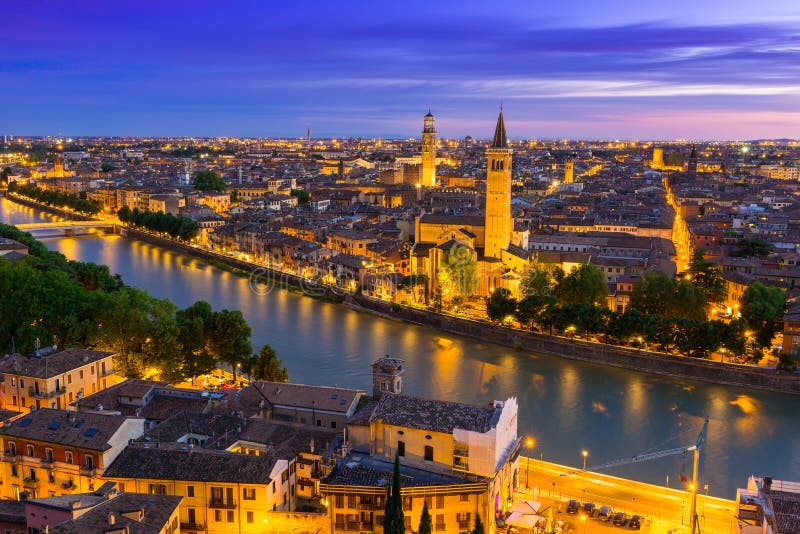 Night aerial view of Verona royalty free stock images Night aerial view of Verona royalty free stock images