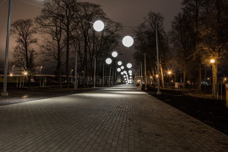 Night alley with bubble lights royalty free stock images Night alley with bubble lights royalty free stock images