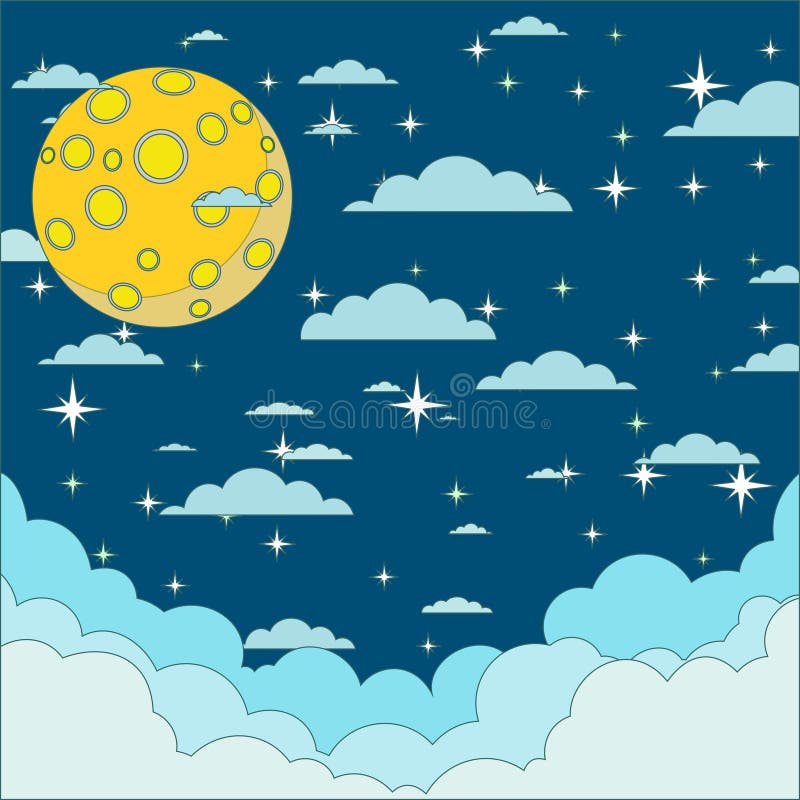 Night Beautiful Moonlit Sky, Vector Illustration Stock Vector ...