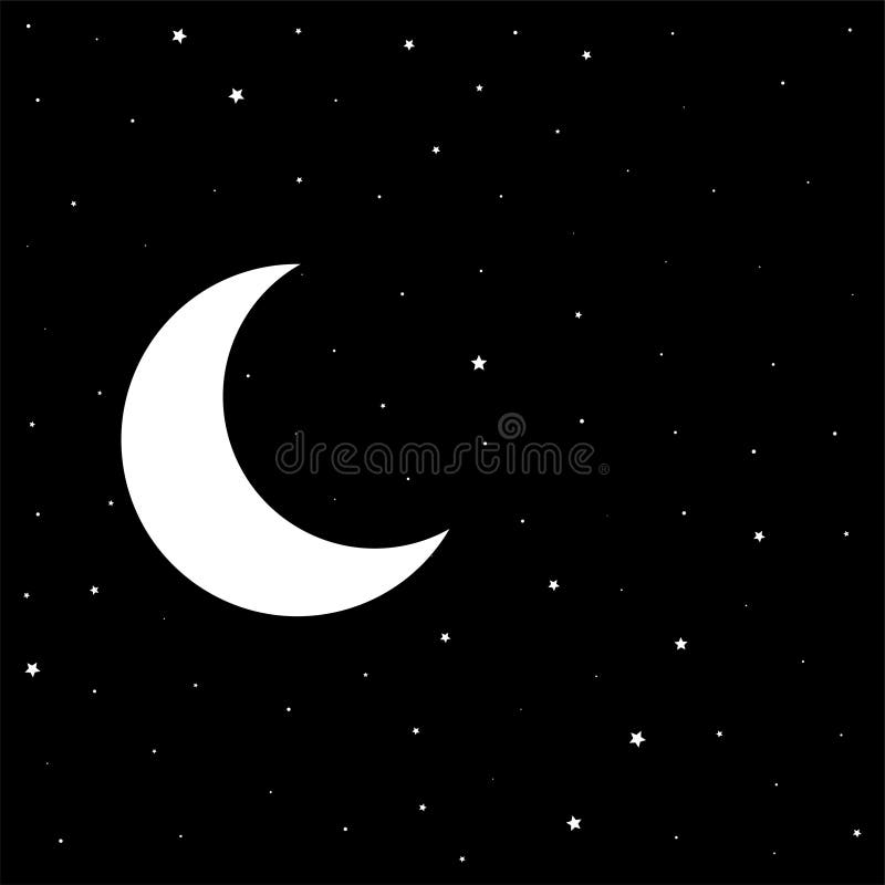 Night Black Sky with Moon and Stars Stock Vector Illustration of