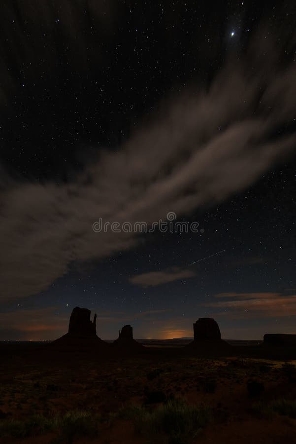 Night and bright stars in Monument Valley